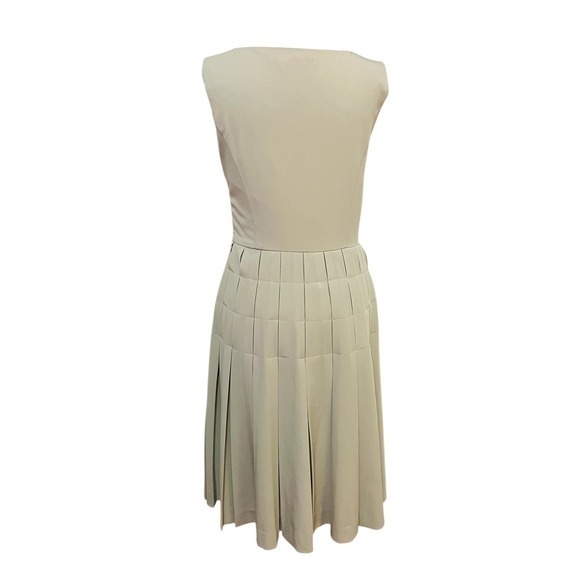Calvin Klein Pleated‎ Fit & Flare Dress Sleeveless Career Party Beige Size 6 - Picture 7 of 9